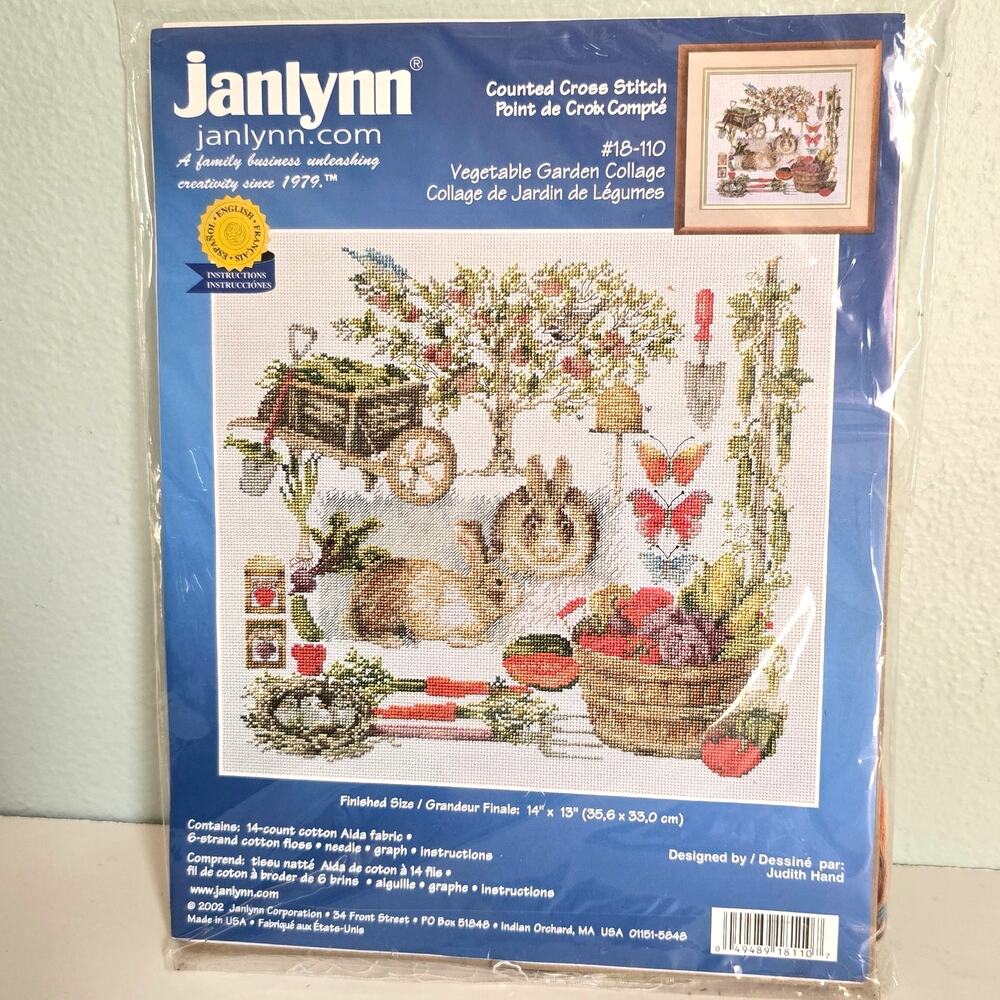 Vintage Janlynn Counted Cross Stitch Kit Vegetable Garden Collage Cottagecore